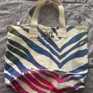PINK Victoria's Secret Blue and Pink Zebra Tote